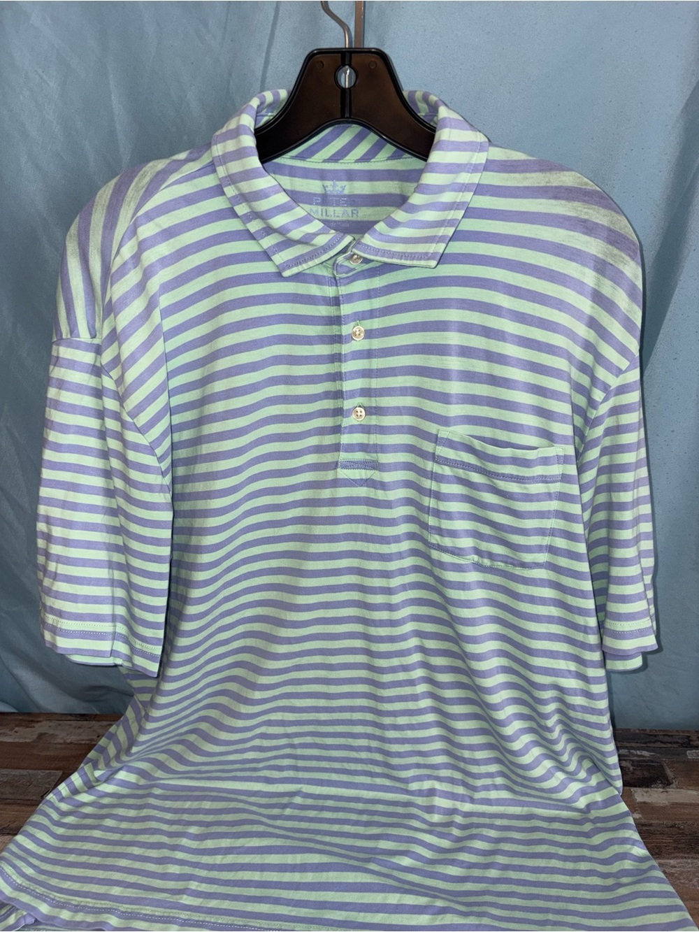 Peter Millar Light Green and Lavender Striped Polo